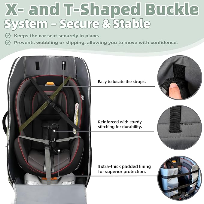 Car Seat Travel Bag for Airplane – Waterproof Heavy Duty Carseat Backpack for Gate Check or Airport Travel – Fits Infant, Convertible & Booster Seats, Dark Grey