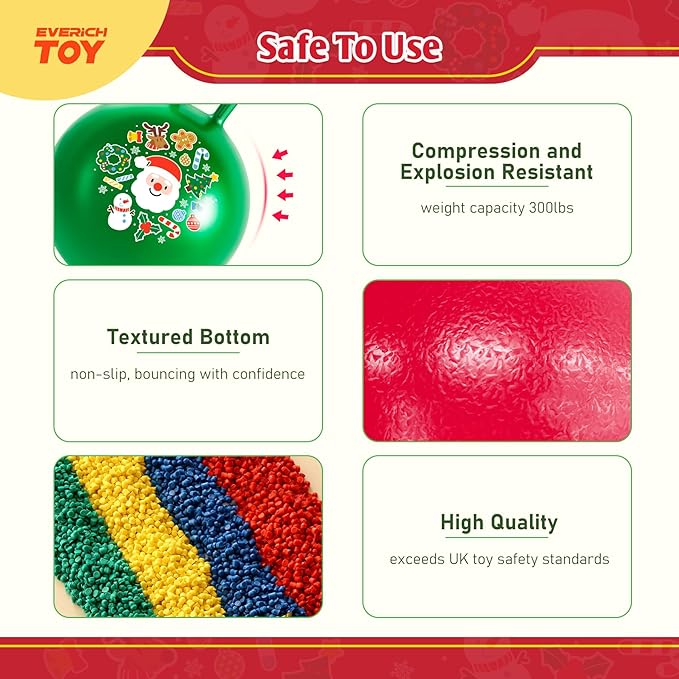 EVERICH TOY 2-Pack Hopper Ball for Kids 18In Sit On Bouncy Ball with Handle with Christmas Reindeer Ears, The Top Green & Red Christmas Boys Girls Gifts for 4 5 6 7 8 Yr Old Indoor Outdoor Active Play