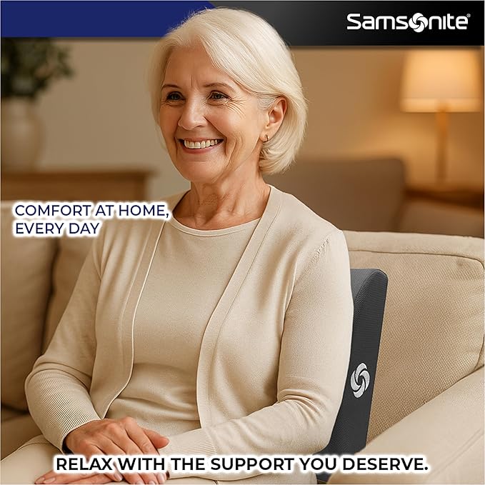 Samsonite Ergonomic Lumbar Support Pillow for Office Chair and Car Seat - Memory Foam Back Support Lumbar Pillow Premium Cushion Chair Support for Lower Back Pain Relief and Versatile Use (Black)