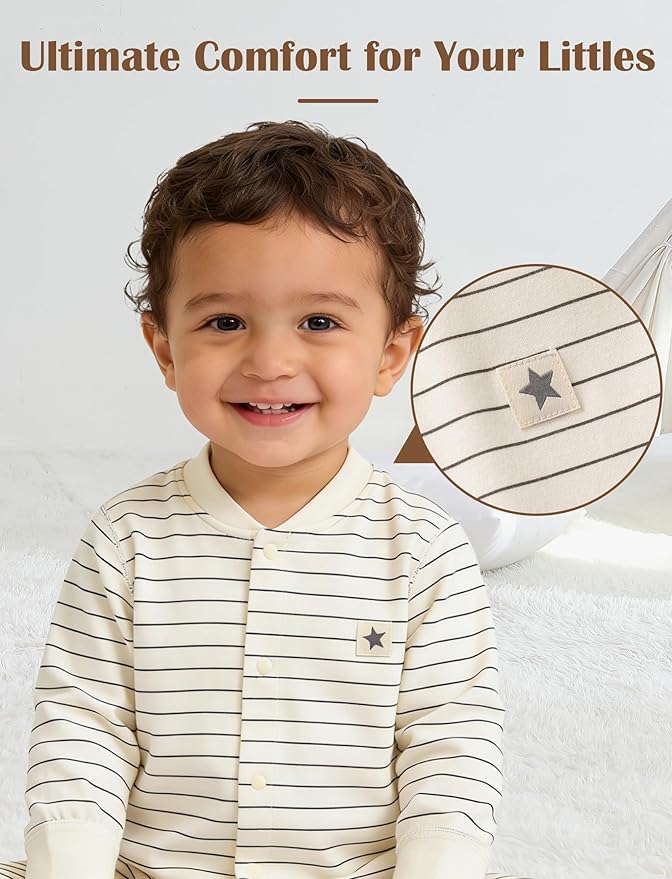 Newborn Baby Boys 2 Pack Cotton Romper Outfits Infant Long Sleeve One-Piece Toddler Button Jumpsuits