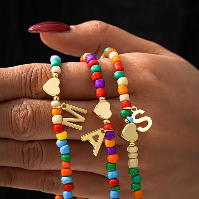 Valentines Day Gifts for Kids Women Girls - Colorful Beaded Initial Necklace Teen Girls Trendy Stuff Dainty Letter Choker Necklace Valentines Day Gifts for Her Mom Wife Jewelry