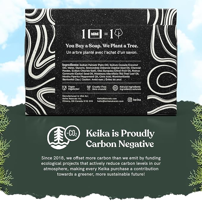 Keika Charcoal Black Soap Bar for Eczema, Psoriasis, Face, Body, Men Women Teens with Oily Skin, 5 oz.