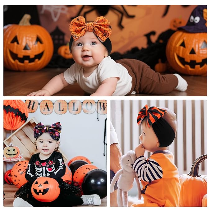 Halloween Baby Headbands 3 Pcs Nylon Headbands with Bows for Baby Girl for Newborns, Infants, Toddlers Halloween Outfit