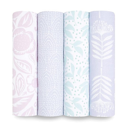 aden + anais Essentials Swaddle Blanket, Muslin Blankets for Girls & Boys, Baby Receiving Swaddles, Newborn Gifts, Infant Shower Items, Toddler Gift, Wearable Swaddling Set, 4 Pack, Damsel