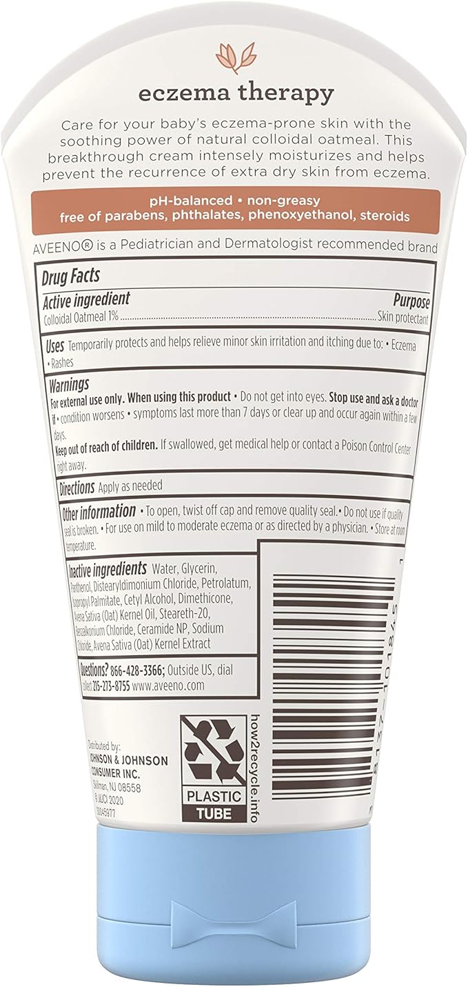 Aveeno Baby Eczema Therapy Moisturizing Cream, Natural Colloidal Oatmeal & Vitamin B5, Baby Cream for Dry, Itchy, Irritated Skin Due to Eczema, Paraben- & Steroid-Free, 5 fl. oz