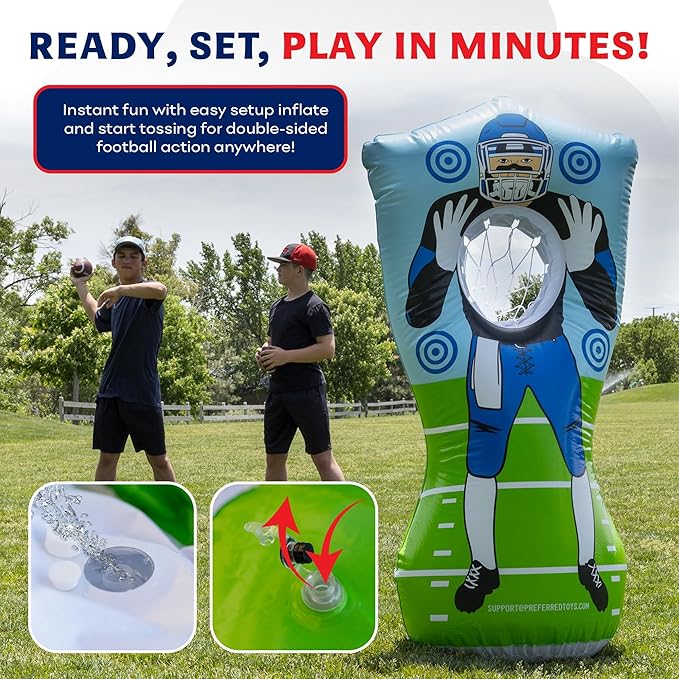 Inflatable Football Target – Double-Sided Toss Training Game with Mini Footballs – Super Bowl Party Game for Kids and Adults – Indoor & Outdoor Backyard Fun – 65 Inch