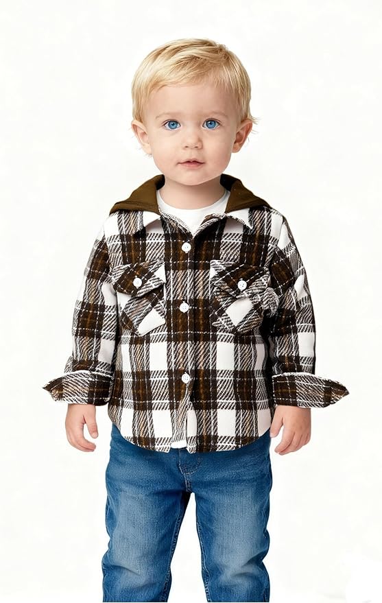 YOUNGER STAR Toddler Kids Boys Girls Flannel Hooded Plaid Shirt Button Baby Red Clothes