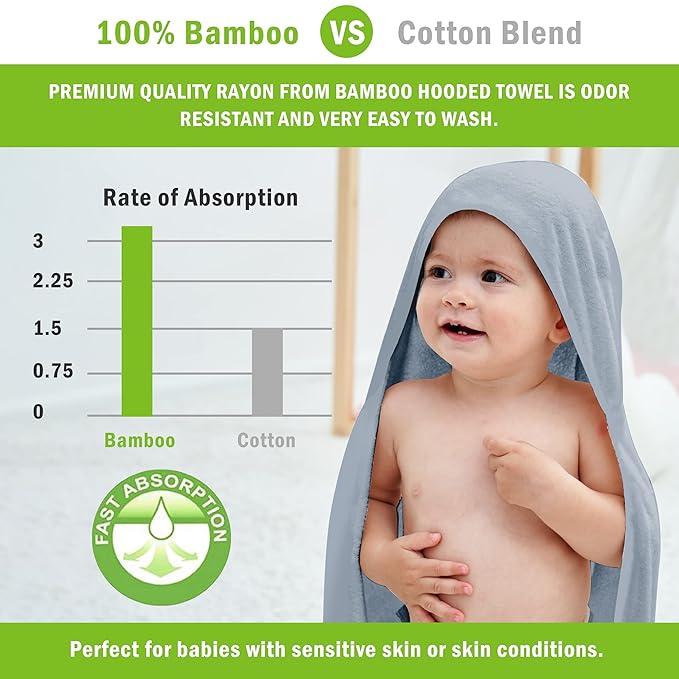 Cosy Family 3 Pack Baby Hooded Towels, Rayon Made from Bamboo, Ultra Soft Unisex Bath Towels for Babies,Toddler,Infant - Newborn Essential - Ultra Absorbent Toddler Towels for Baby Boy Girl - Grey