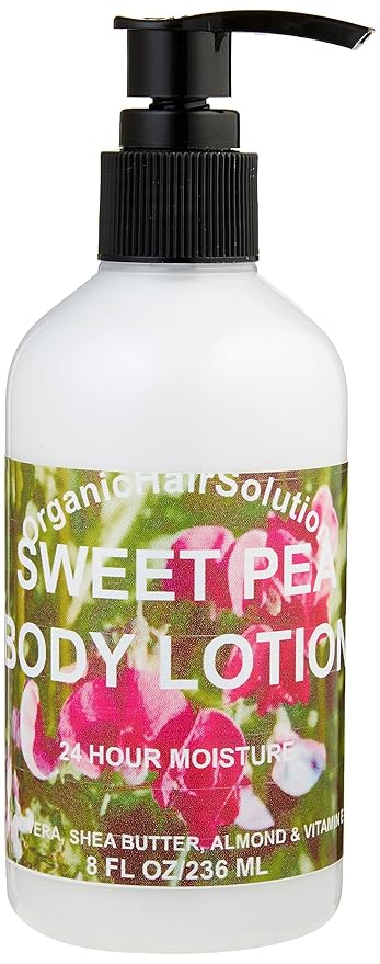 Organic Hair Solution Body Lotion with Soothing Aloe Vera and Vitamin E- Dry Skin, Non-Greasy-Shea Butter, Almond oil- For both Males & Females- Natural Fragrance-Vegan (Sweet Pea)