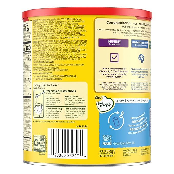 Nido NESTLE Kinder 1+ Powdered Milk Beverage 1.76 lb. Canister