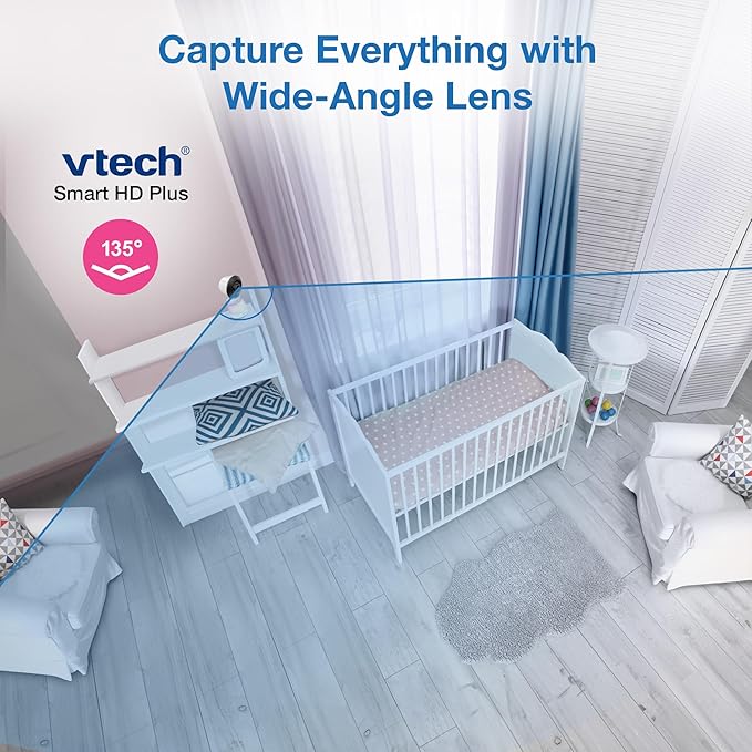 VTech 2-Cameras Smart WiFi Baby Monitor, 2K CMOS Sensor Camera, 5.5-inch HD IPS Screen, Split-Screen, Clear Infrared Night Vision, Pan-Tilt, 24x Zoom, 2-Way Talk, Free App: Smart HD Plus Twin