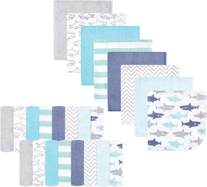 Hudson Baby Unisex Baby Rayon from Bamboo Washcloth Bundle, Sharks, One Size