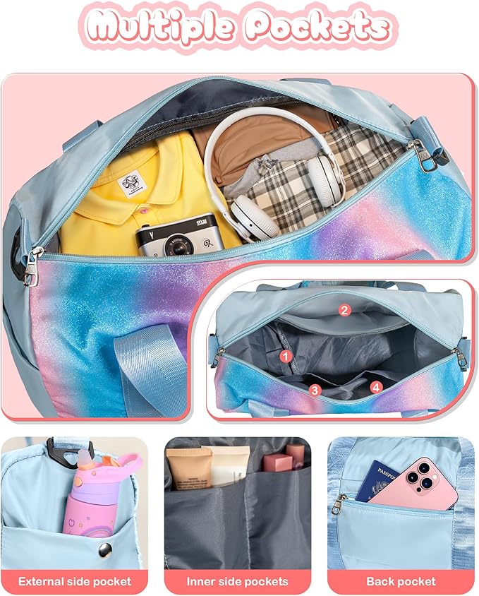 Birthday Gift for Granddaughter-Girl Gym Bag with Shoe Compartment, Kid Personalized Weekender Overnight Bags, Initial Travel Tote with Makeup Pouch,Gifts for Girls (Letter Z)