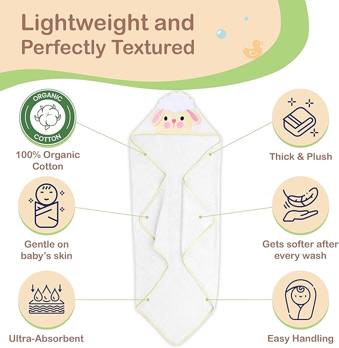 Mother's Choice Baby Towels for Newborn Organic Hooded Design, Large Size Cotton Toddler Towels, Ultra-Soft & Absorbent Bath Towel for Newborns, Infants, Toddlers, Boys & Girls with Animal Hood