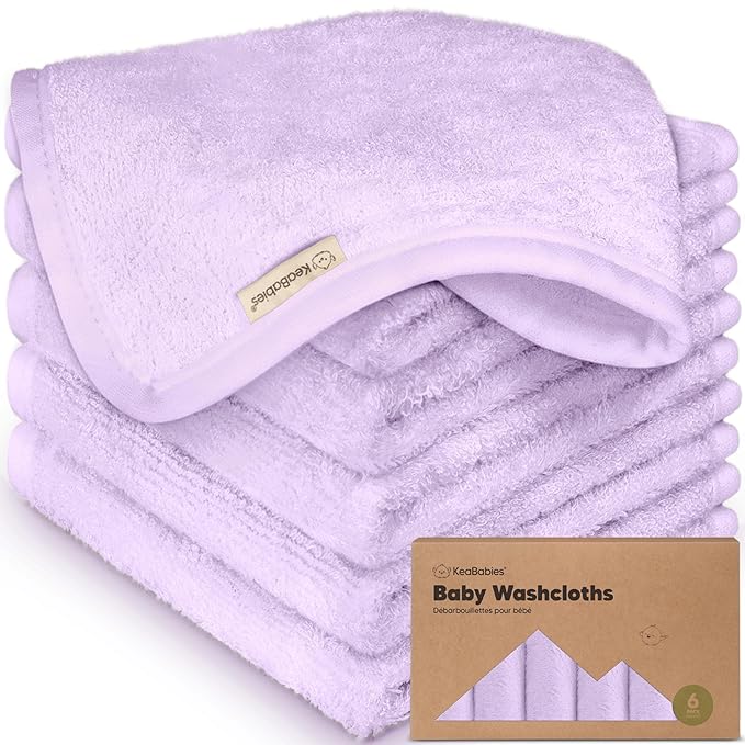 6-Pack Baby Washcloths - Soft Absorbent Viscose from Bamboo Wash Cloths for Babies, Kids, Toddlers, Infant, Newborn Bath Towels, Gentle on Sensitive Skin, 10x10 Reusable Face Towels (Soft Lilac)