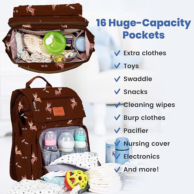 PILLANI Baby Diaper Bag Backpack - Large Bag for Boys & Girls, Waterproof Diaper Backpack - Travel Diaper Bags w/Changing Pad, Baby Registry Search & Shower Gifts - Essentials Must Haves Newborn Stuff