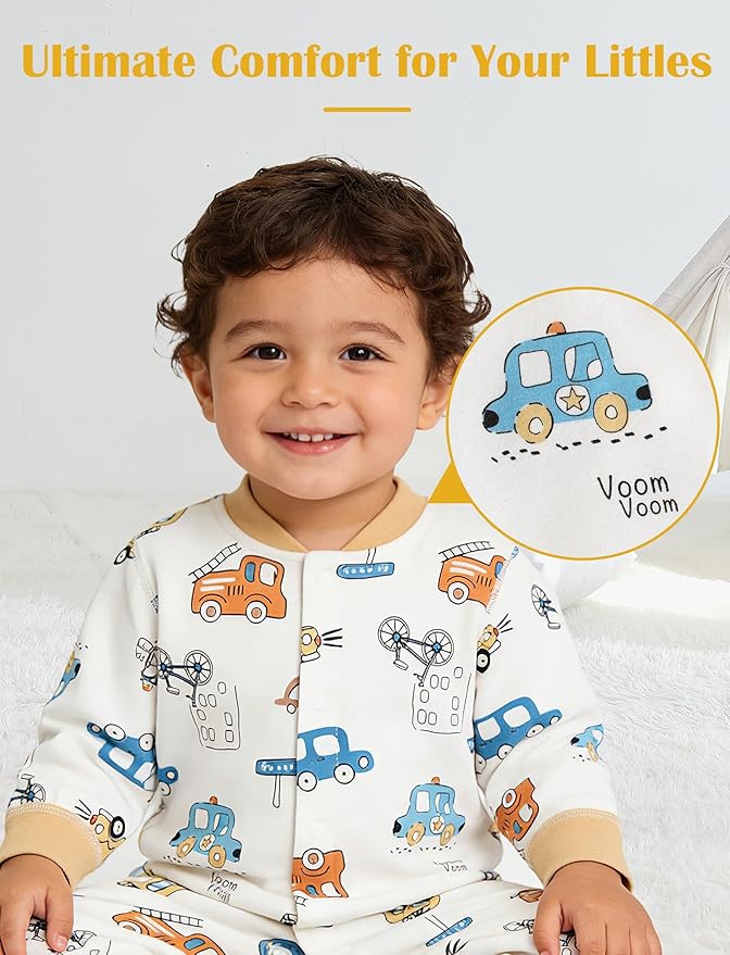 Newborn Baby Boys 2 Pack Cotton Romper Outfits Infant Long Sleeve One-Piece Toddler Button Jumpsuits