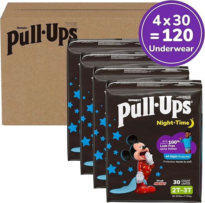 Pull-Ups Boys' Night-Time Potty Training Pants, Size 2T-3T Overnight Training Underwear (16-34 lbs),120 Ct