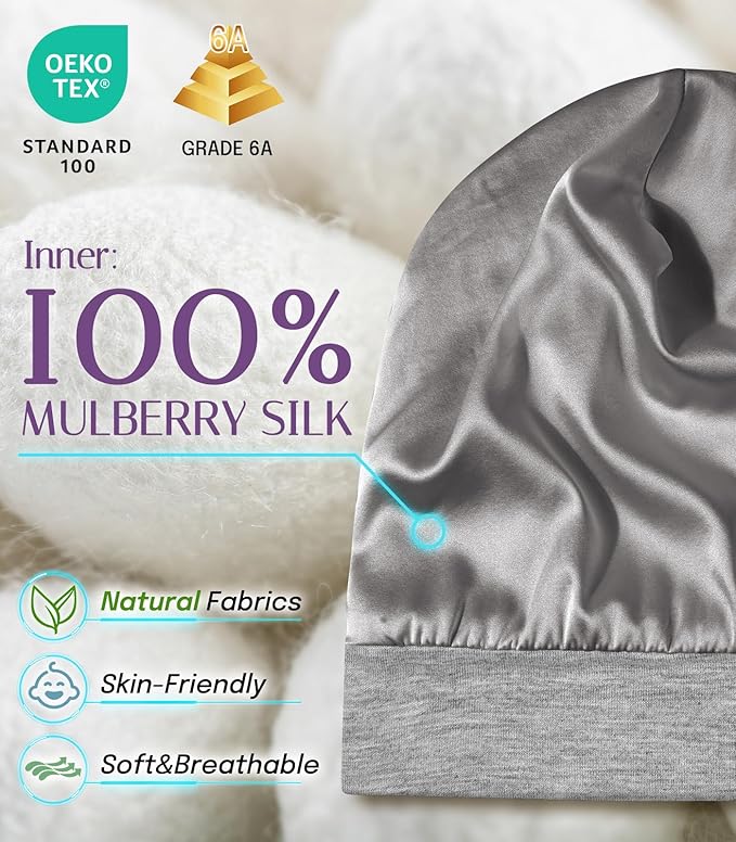 OLESILK Silk Baby Bonnet for 0-6 Months - 100% Mulberry Silk Toddler Hair Bonnet, Adjustable Night Cap for Sleeping