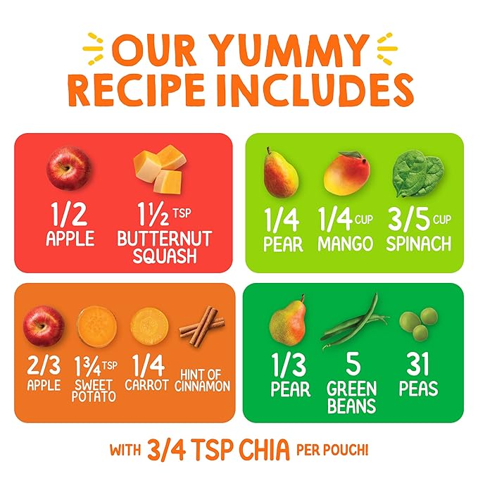 HAPPYTOT Organics Stage 4 Baby Food Pouches, Gluten Free, Vegan Snack, SuperFoods Fruit & Veggie Puree & Chia Variety Pack, 4.22 Ounce (Pack of 16), Amazon Exclusive