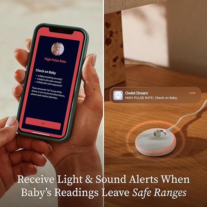 Owlet Dream Duo – FDA-Cleared Smart Baby Monitor with Sock & HD Video Cam 2K HD Video, Cry & Motion Alerts, Temp Monitoring
