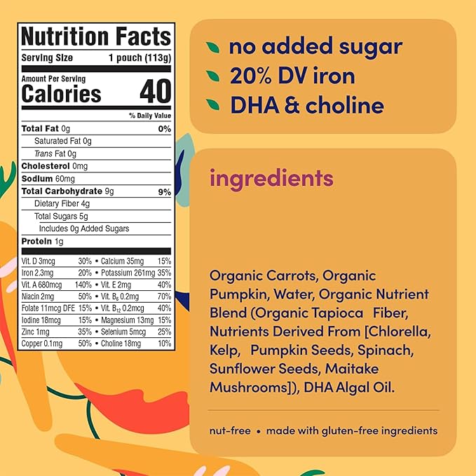 Cerebelly Organic Baby Food Pouches Variety Pack, Veggie & Fruit Purees, 16 Nutrients, No Added Sugar, Fiber & Non-GMO, 4oz, 8 Pack