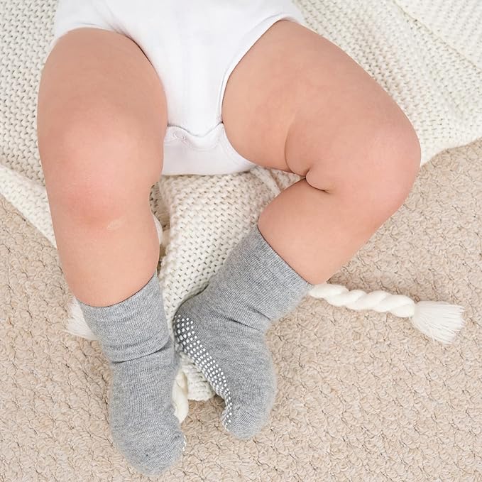 ZAPLES Baby Non Slip Grip Crew Socks with Anti Skid Soles for Infants Toddlers Kids Boys Girls