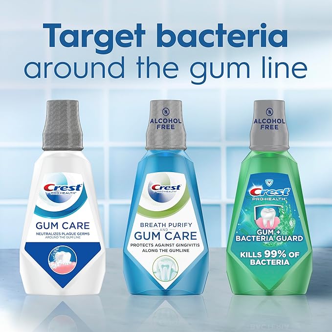 Crest Pro-Health Gum Care Mouthwash, Cool Wintergreen, CPC Antigingivitis/Antiplaque Oral Rinse 1L (33.8 fl oz), Pack of 2, Alcohol Free for Adults