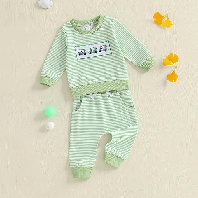 FOCUSNORM Toddler Baby Boy Fall Winter Outfit Excavator Embroidered Long Sleeve Sweatshirt Elastic Jogger Pant 2 Pcs Clothes