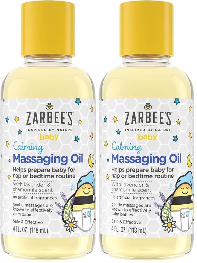 Zarbee's Baby Massage Oil,Calming and Soothing with Lavender and Chamomile to Help Sleep,4oz Bottle,(Pack of 2)