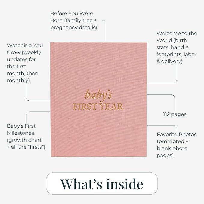Baby First Year Book - Heirloom Keepsake Baby Memory Book to Record Important Milestones, Photos, Ultrasounds & More - Newborn Books (Lilac,112 Pages)