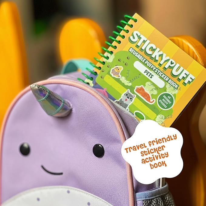 Stickypuff Value Pack - 3 Reusable Puffy Sticker Book for Toddlers - Puffy Stickers for Toddlers - Travel Activities for Kids Ages 4-8 - Screen Free Birthday Gifts (Around Us)