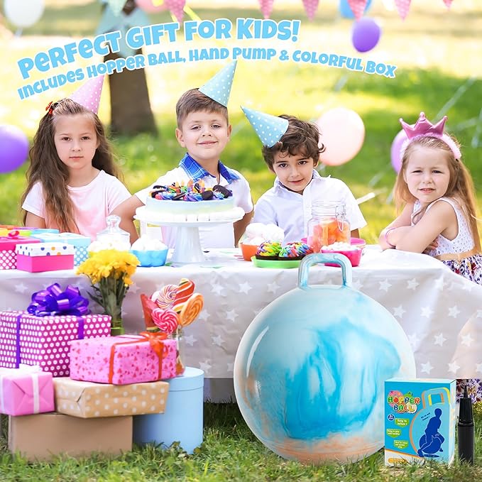 Upper Rider Clouds Hopper Ball for Kids,20 Inch Bouncy Ball with Handle,Inflatable Hopping Toys for Boys Girls Aged 6-12, Indoor Outdoor Jumping Toys Gift with Pump
