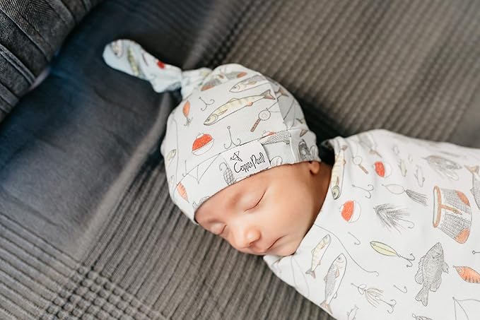 Copper Pearl Baby Beanie Hat Top Knot Stretchy Soft Trout