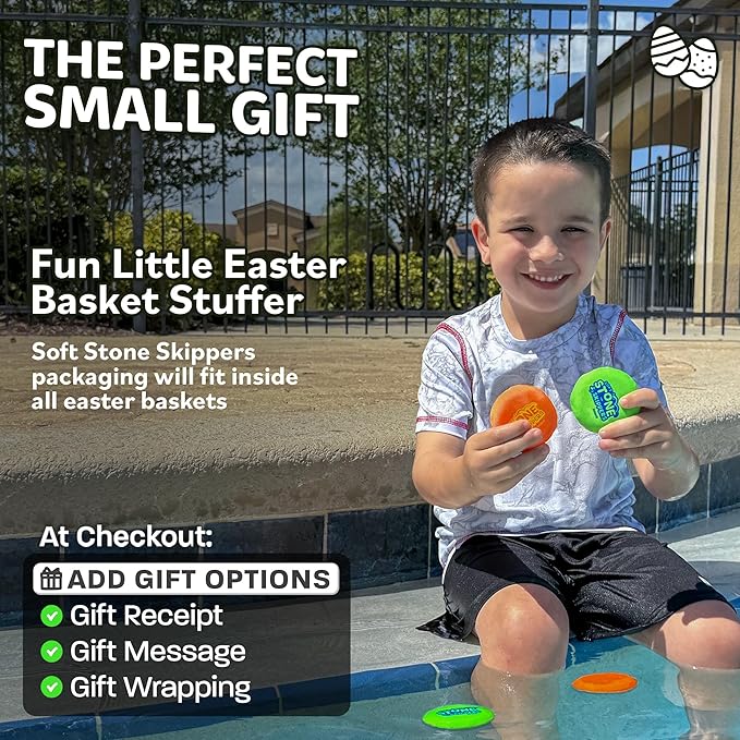 Soft Stone Skippers Game – Fun Pool Toys for Kids All Ages - 4 Pack Water Skipping Discs Set - Beach Games Easter Basket Stuffer Gifts for Boys & Girls Ages 5 6 7 8 9 10 11 + Year Old - Water Toys