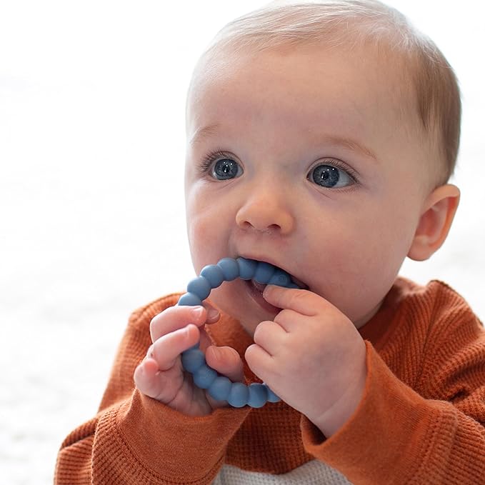 Dr. Brown's Flexees Beaded Baby Teether Rings,Soft 100% Silicone, 6 Pack, Blue & Pink Variety, BPA Free, 3m+