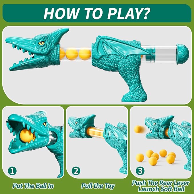 Dinosaur Shooting Boy Toys for Kids Age 3 4 5 6 7 8 - Moveable Shooting Game with Scoreboard, Light and Sound, 12 Foam Balls, Boy Toddler Toys 5-7 6-8 8-10, Competition Game Gifts (Green)