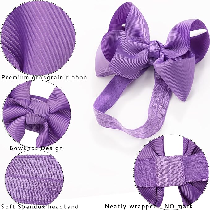 CÉLLOT Baby Girls Headbands Grosgrain Ribbon 4.5" Hair Bows Headband Big Bow Hair Bands for Toddler Pack of 20