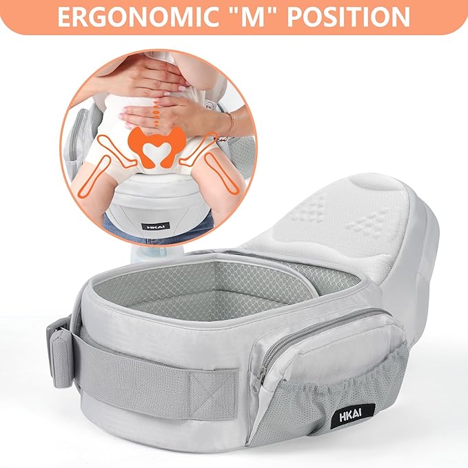 HKAI Baby Hip Carrier,Baby Carrier with Adjustable Waistband & Breathable Mesh, Ergonomic Carrier with Non-Slip Hip Seat Surface for Newborns & Toddlers (Light Grey)