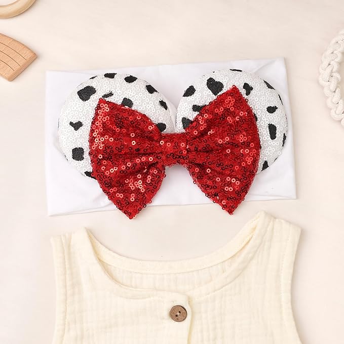 1PC Mouse Ears Nylon Headband Baby Girl Headwrap, Toddler Kids Party Halloween Christamas supplies (Red Bow White Spot)