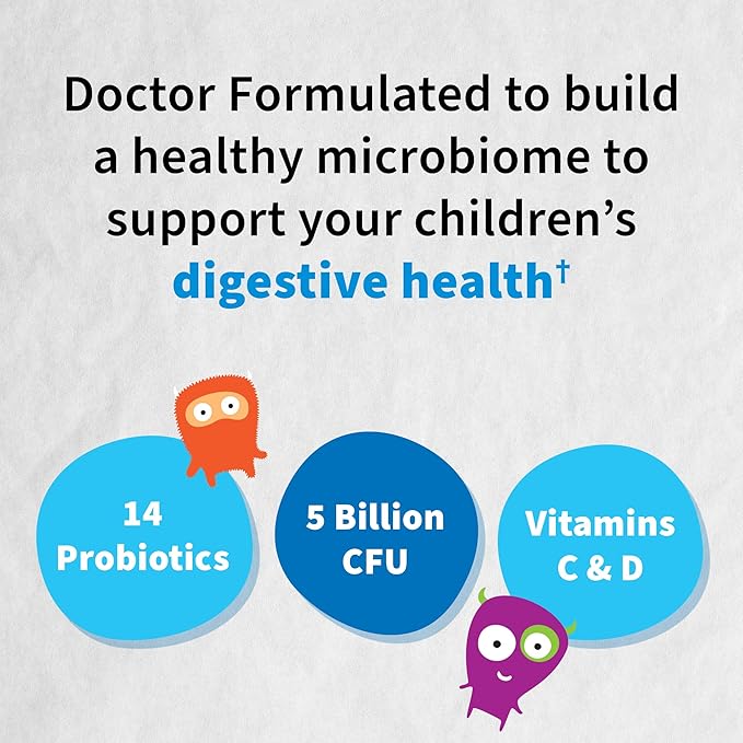 Garden of Life Dr. Formulated Probiotics Organic Kids+ - Digestive Health Support with Prebiotic Fiber & Vitamins C & D - Supports Immune Function - Strawberry Banana, 30 Yummy Chewables