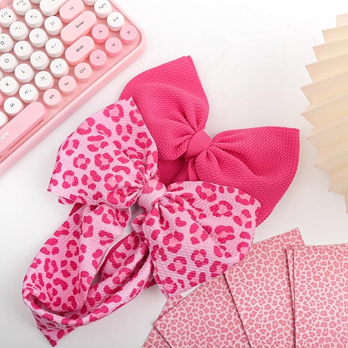 2PCS 7’’ Super Soft Knot Headbands with Hair Bows Pink Leopard Infant Toddlers Kids Hair Accessories Headband for Newborn Baby Girls