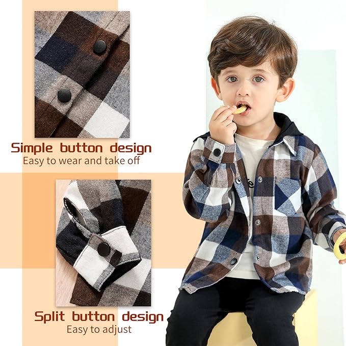 YOUNGER STAR Toddler Kids Boys Girls Flannel Hooded Plaid Shirt Button Baby Red Clothes