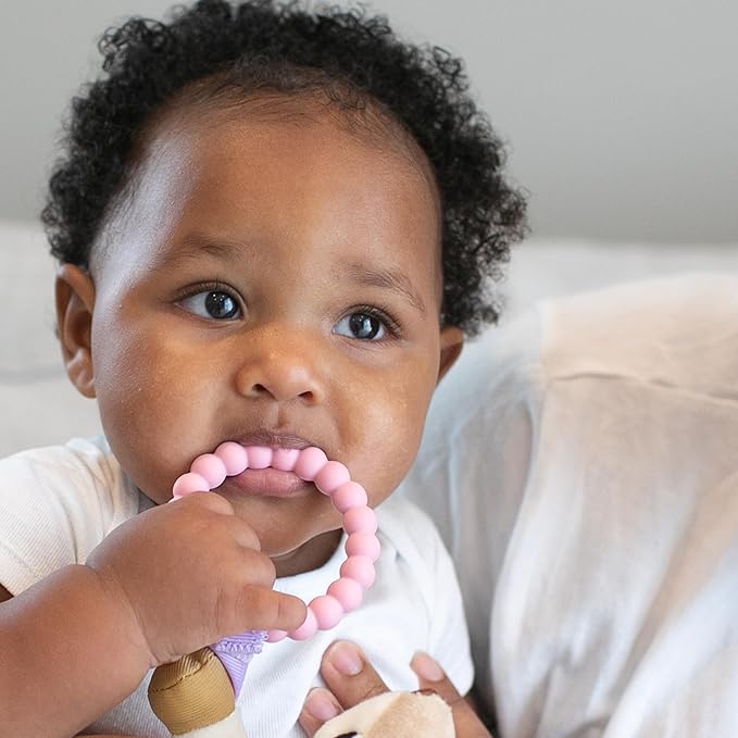 Dr. Brown's Flexees Beaded Baby Teether Rings,Soft 100% Silicone, 6 Pack, Blue & Pink Variety, BPA Free, 3m+