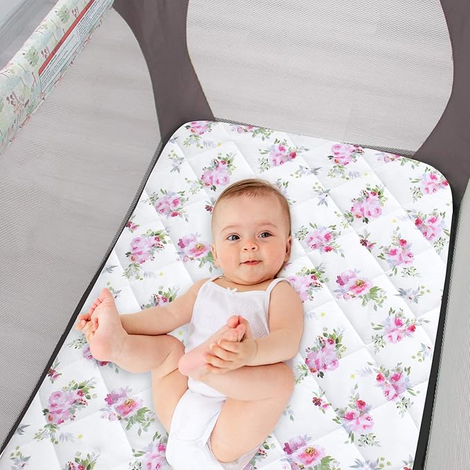 Pack and Play Sheets Fitted, Breathable Thick Playard Lovely Print Cover 39"×27"×5" Compatible with Graco Pack n Play, Floral
