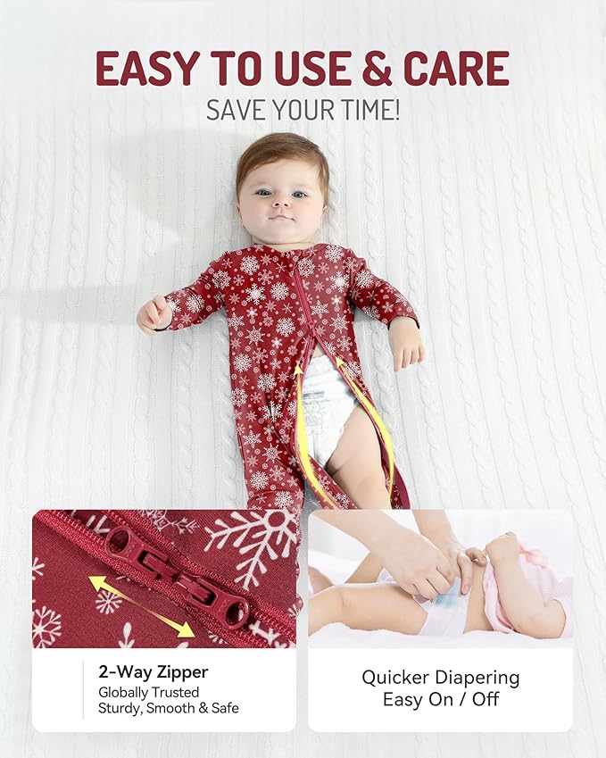 HAPIU Rayon from Bamboo Baby Footed Pajamas, 2 Way Premium Zipper, Footie for Baby Boy Girls, Newborn-24 Months