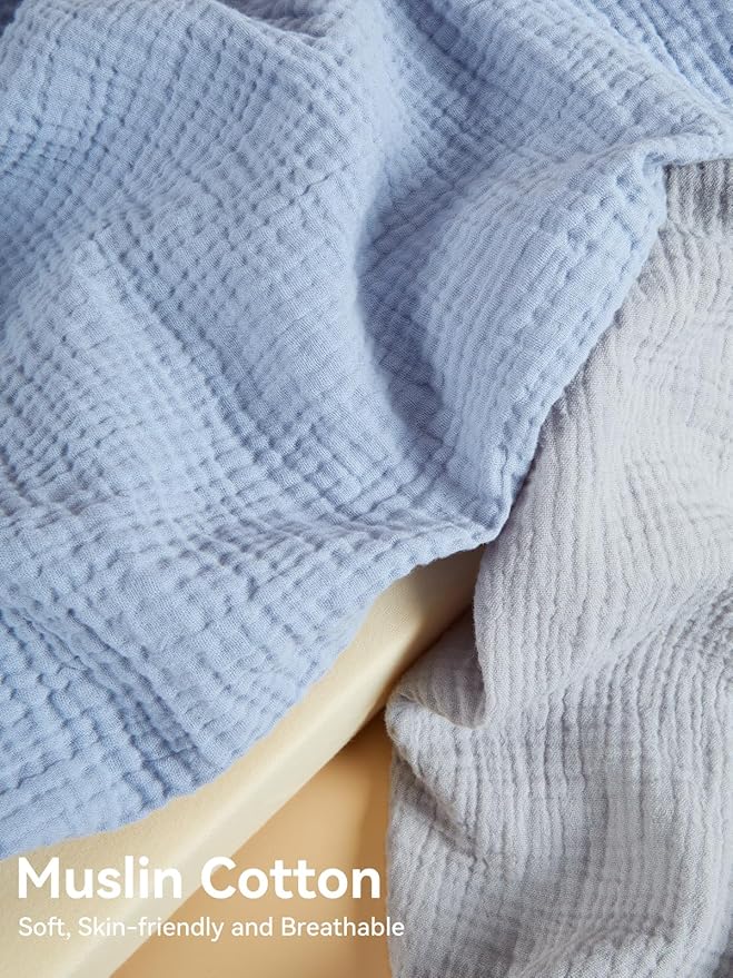 TILLYOU Muslin Changing Pad Cover for Baby Girls Boys, Soft and Breathable Cotton Diaper Changing Table Cover, 2 Pack(Grey&Blue)