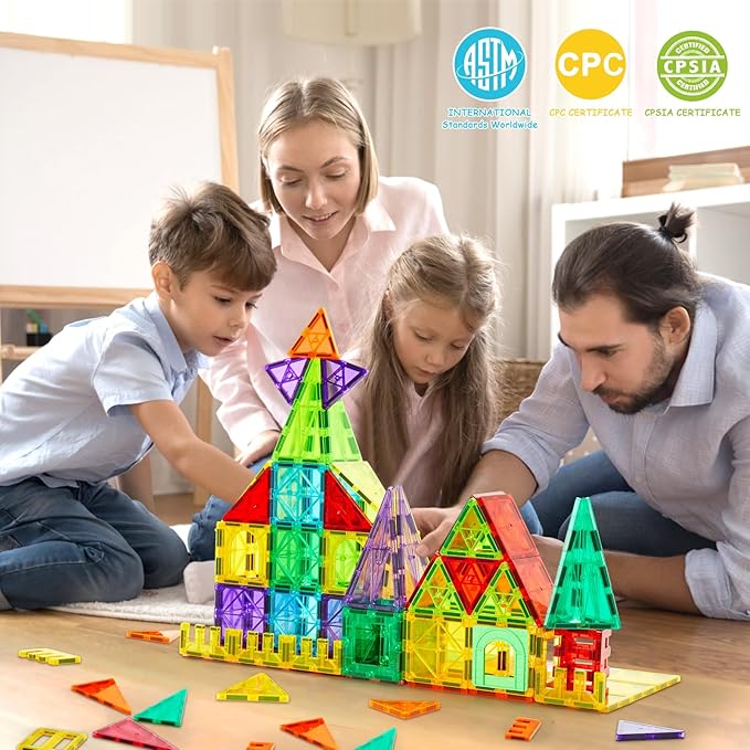 132 PCS Magnetic Tiles Building Blocks with 2 Cars, STEM Educational Construction Montessori Toys for Kids Ages 3 4 5 6 7 8 9, Magnet Building Set Gift for Boys Girls