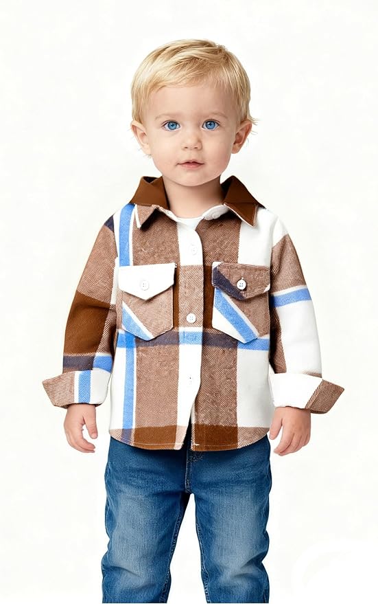 YOUNGER STAR Toddler Kids Boys Girls Flannel Hooded Plaid Shirt Button Baby Red Clothes