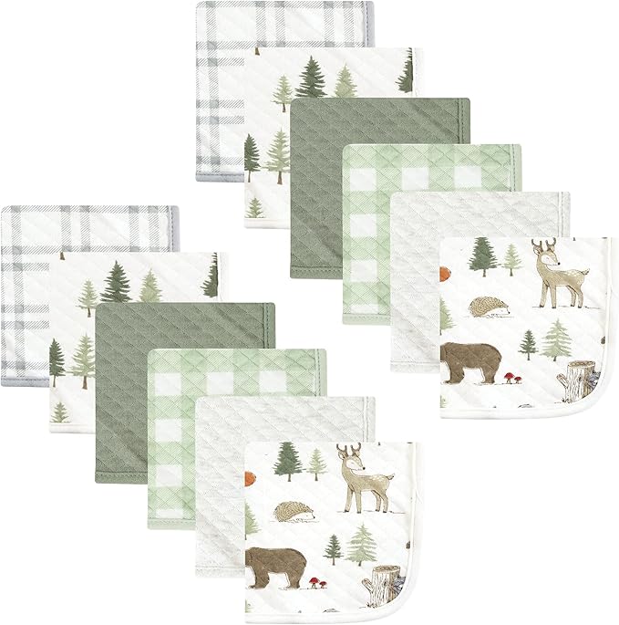 Hudson Baby Unisex Baby Quilted Cotton Washcloths, Forest Animals, One Size